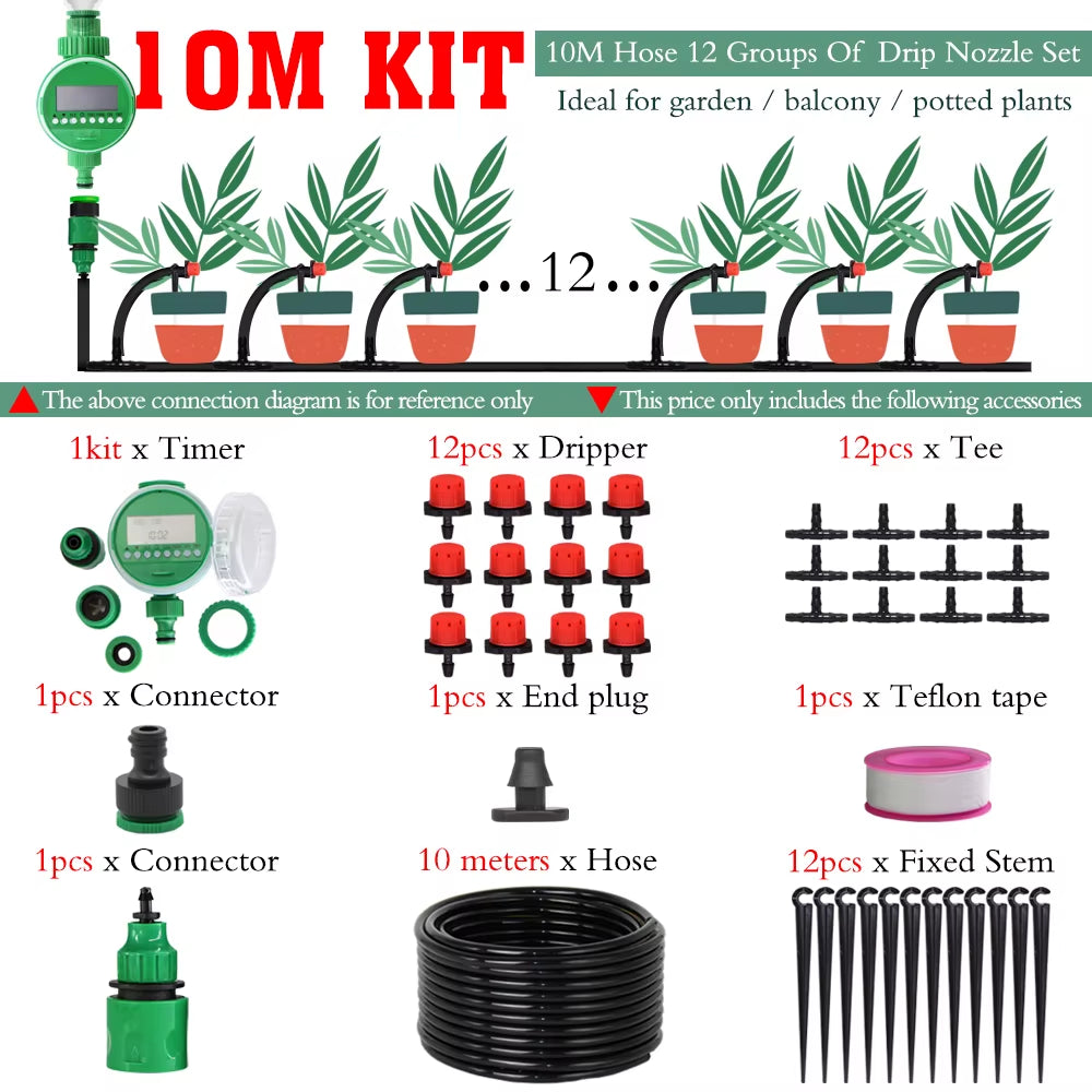 5-50M Automatic Garden Watering Adjustable Drip Irrigation System Digital Water Timer Controller 4/7Mm Micro Drop Kits