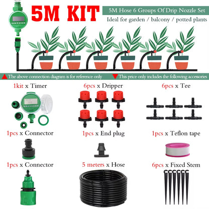 5-50M Automatic Garden Watering Adjustable Drip Irrigation System Digital Water Timer Controller 4/7Mm Micro Drop Kits