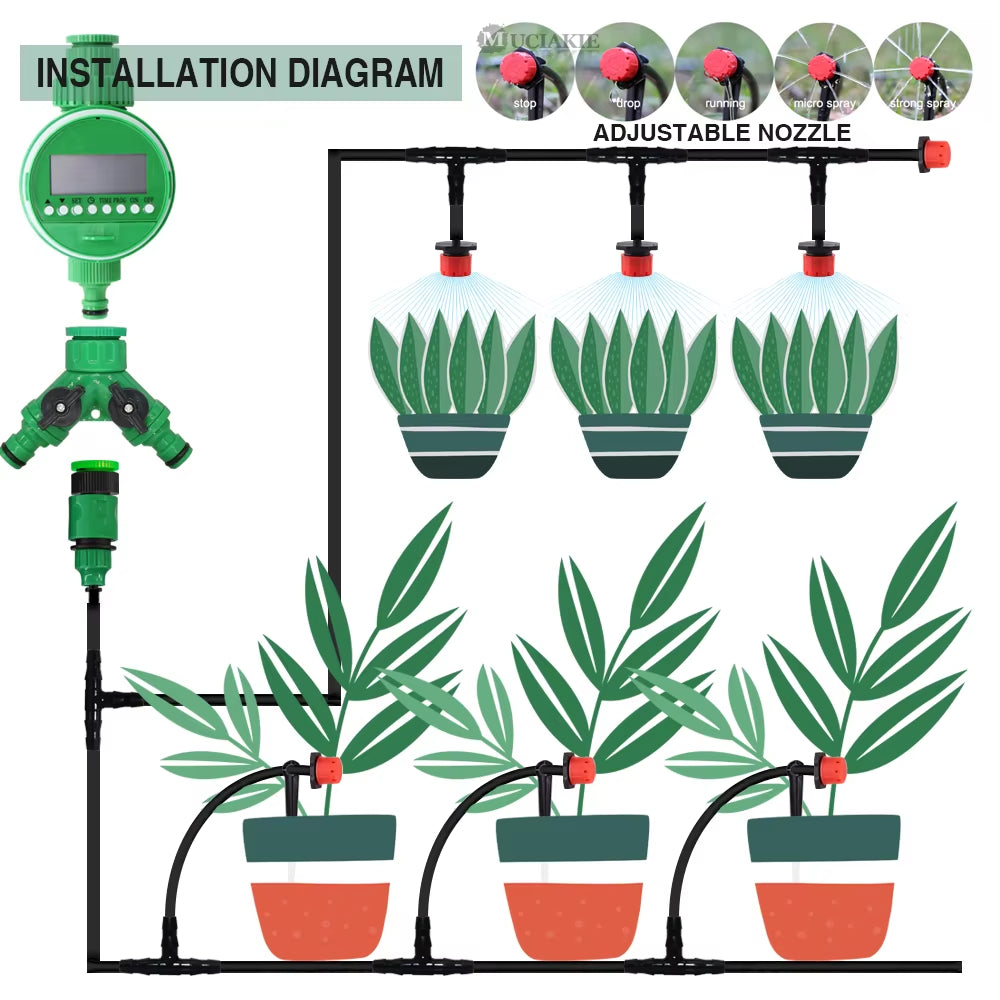 5-50M Automatic Garden Watering Adjustable Drip Irrigation System Digital Water Timer Controller 4/7Mm Micro Drop Kits