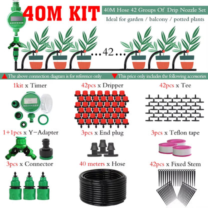 5-50M Automatic Garden Watering Adjustable Drip Irrigation System Digital Water Timer Controller 4/7Mm Micro Drop Kits