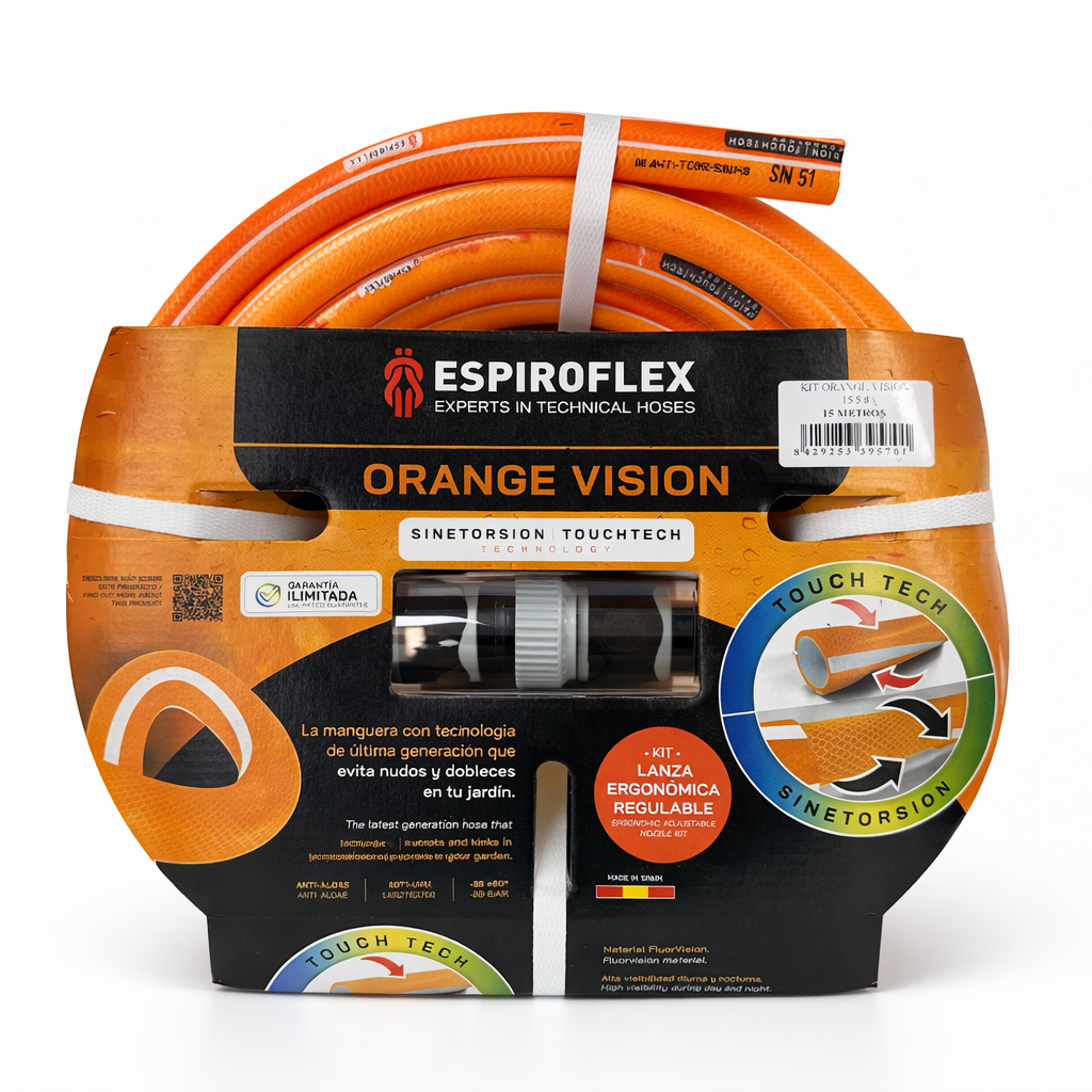 KIT Orange Vision® Manguera para jardín con tecnología SINETORSION y TOUCHTECH