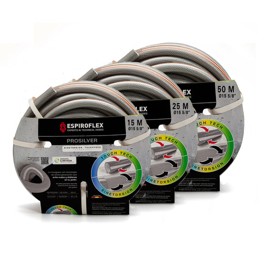 Manguera de Jardín PRO SILVER con tecnología SINETORSION y TOUCHTECH