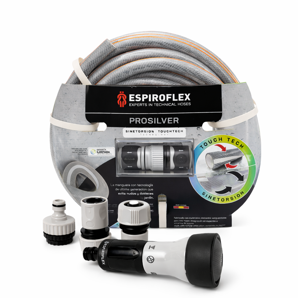 KIT Pro Silver® Manguera para jardín con tecnología SINETORSION y TOUCHTECH
