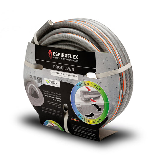 Manguera de Jardín PRO SILVER con tecnología SINETORSION y TOUCHTECH
