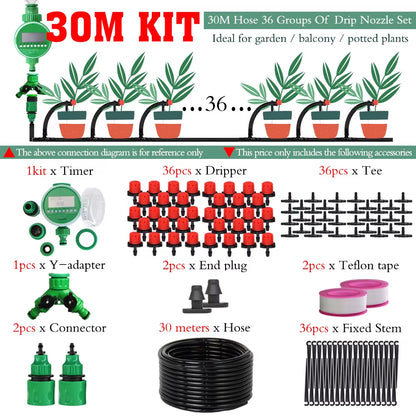 5-50M Automatic Garden Watering Adjustable Drip Irrigation System Digital Water Timer Controller 4/7Mm Micro Drop Kits