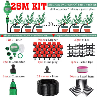5-50M Automatic Garden Watering Adjustable Drip Irrigation System Digital Water Timer Controller 4/7Mm Micro Drop Kits