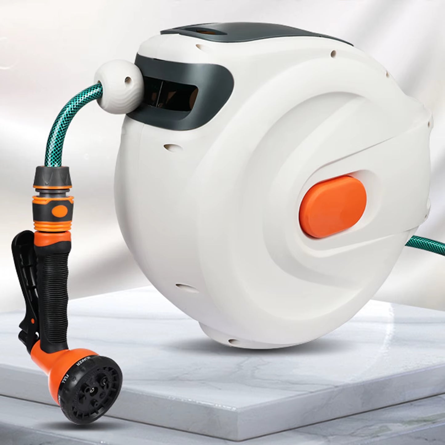 10/20M Automatic Rewind Hose Reel with 7 Pattern Hose Nozzle Water Hose Reel Slow Return System for Car Garden
