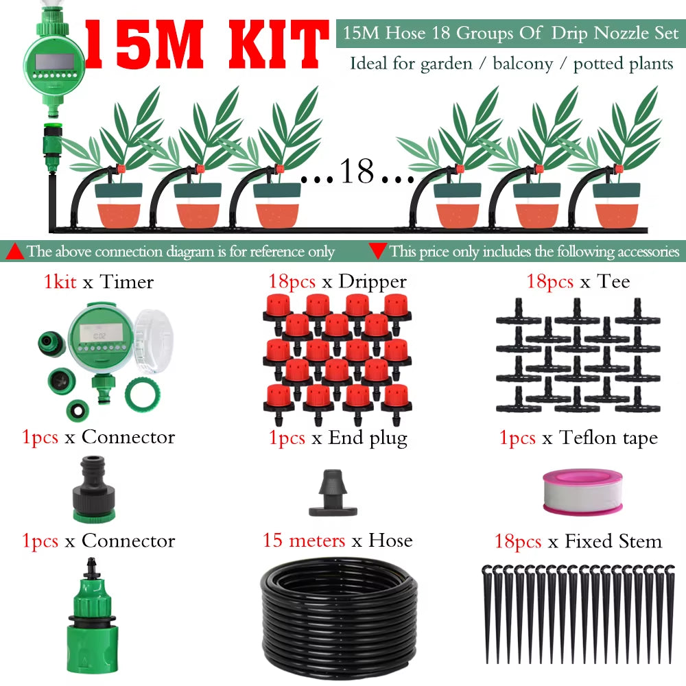 5-50M Automatic Garden Watering Adjustable Drip Irrigation System Digital Water Timer Controller 4/7Mm Micro Drop Kits