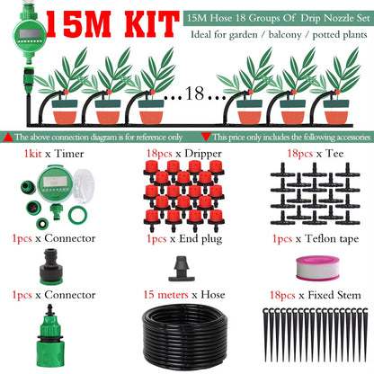 5-50M Automatic Garden Watering Adjustable Drip Irrigation System Digital Water Timer Controller 4/7Mm Micro Drop Kits