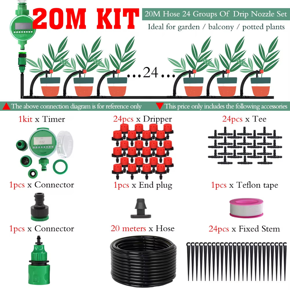 5-50M Automatic Garden Watering Adjustable Drip Irrigation System Digital Water Timer Controller 4/7Mm Micro Drop Kits