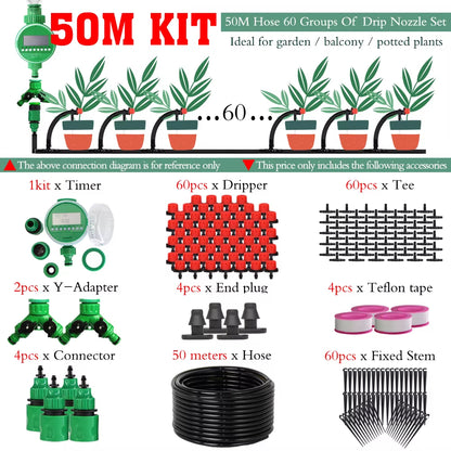 5-50M Automatic Garden Watering Adjustable Drip Irrigation System Digital Water Timer Controller 4/7Mm Micro Drop Kits